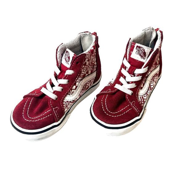 Vans Off The Wall Kid Toddler 7 Suede/Canvas Lace Up Shoe Sneaker Red Sk8 Hi Zip - Picture 3 of 12